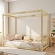 preview thumbnail 1 of 8, Twin Rubber Wood Canopy Floor Bed with Fence Guardrails, Minimalist Design and Safe Play Space Natural