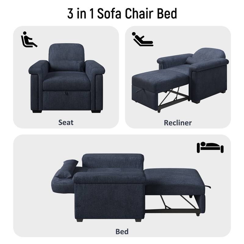 Living Room Lounger Chair 3 in 1 Convertible Sleeper Chair with Pillow