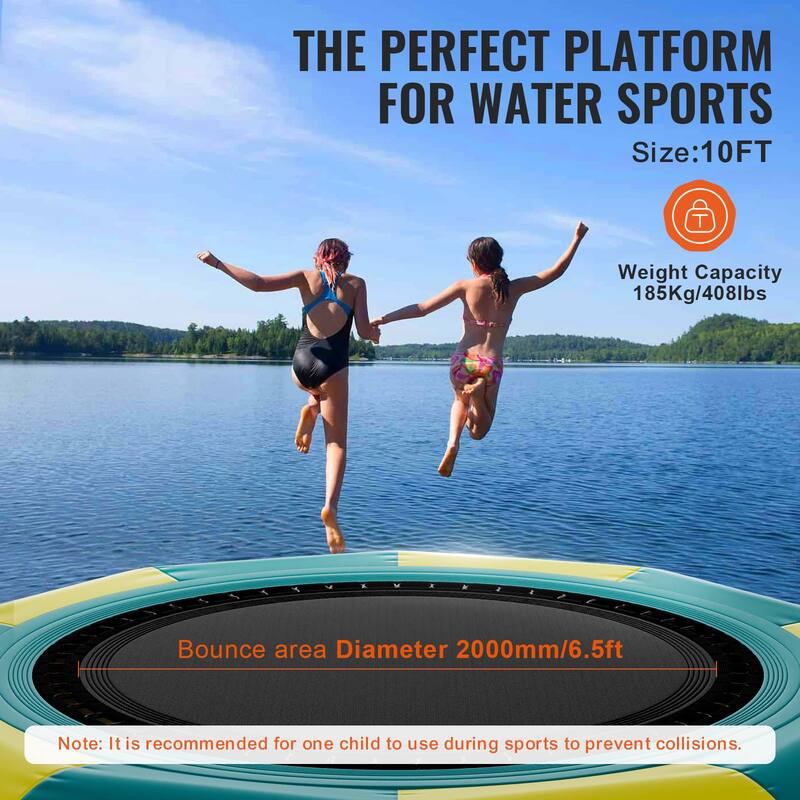 10ft Inflatable Water Trampoline with Ladder and Pump for Lake or Pool