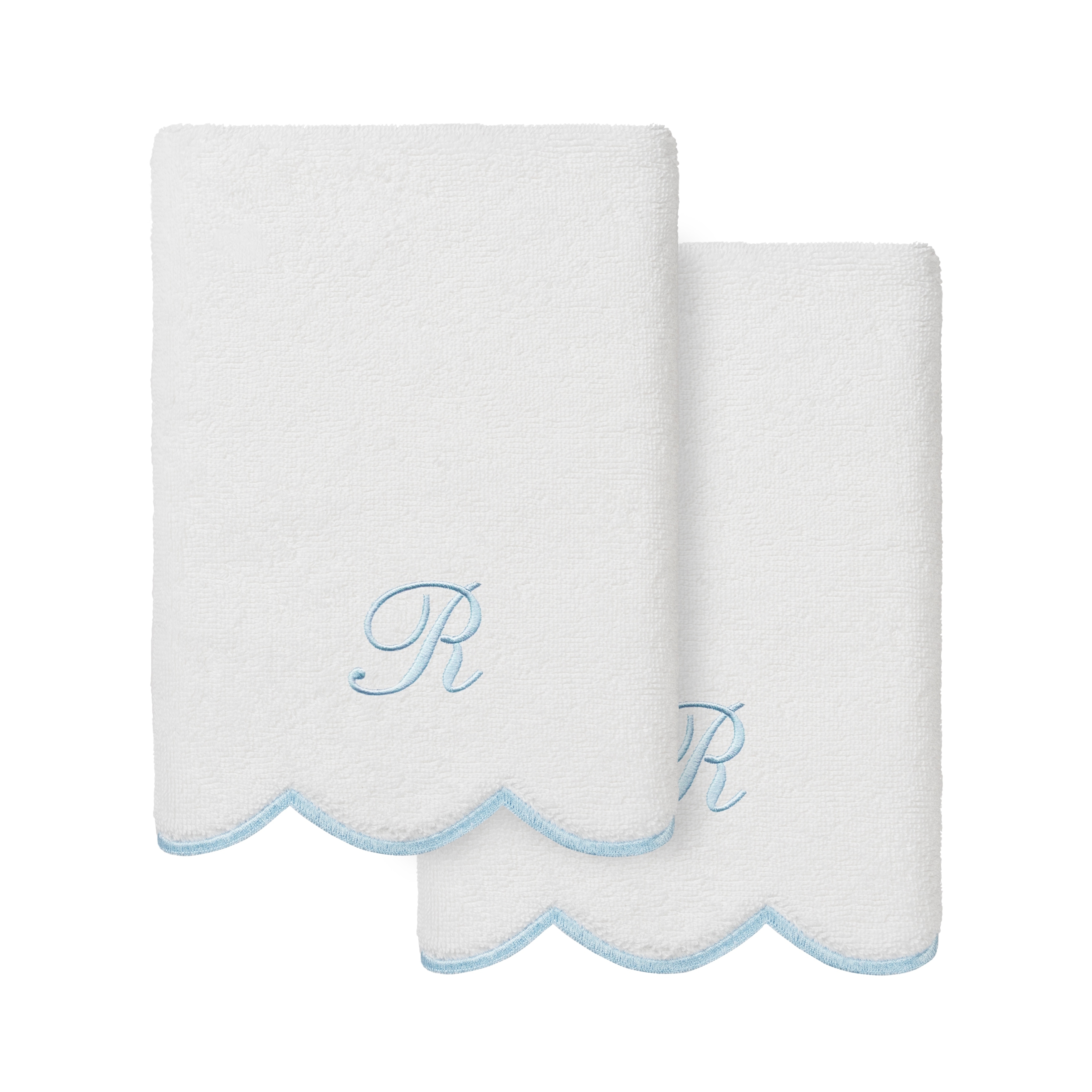 Authentic Hotel and Spa 100% Turkish Cotton Blue ADORNIA Scallop Personalized 2 Piece Hand Towel Set - 2 Hand Towels