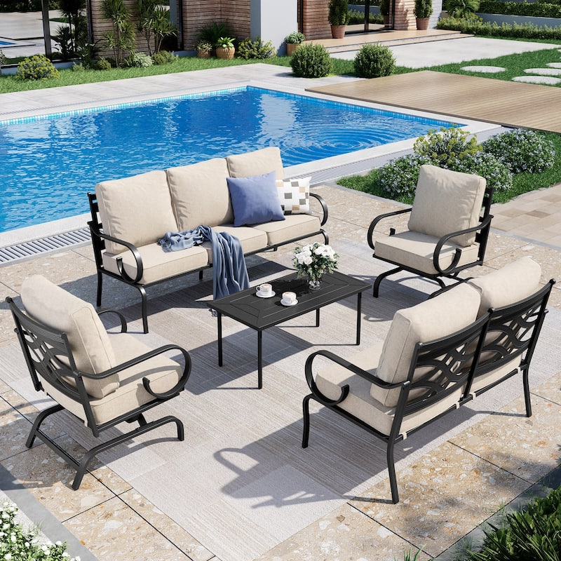 MAISON ARTS 5/7-Seat Patio Conversation Set with 3-Seat Sofa, 2/4 Single Chairs, 2-Seat Sofa and 1 Coffee Table - Set 1 - 5-Piece
