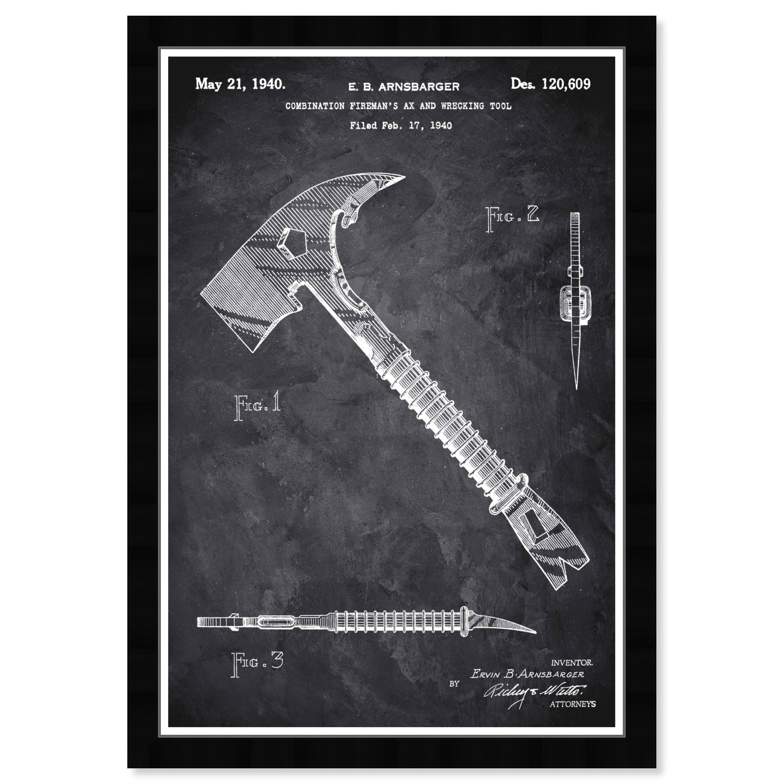 Wynwood Studio 'Firemans Ax 1940 Chalkboard' Entertainment and Hobbies