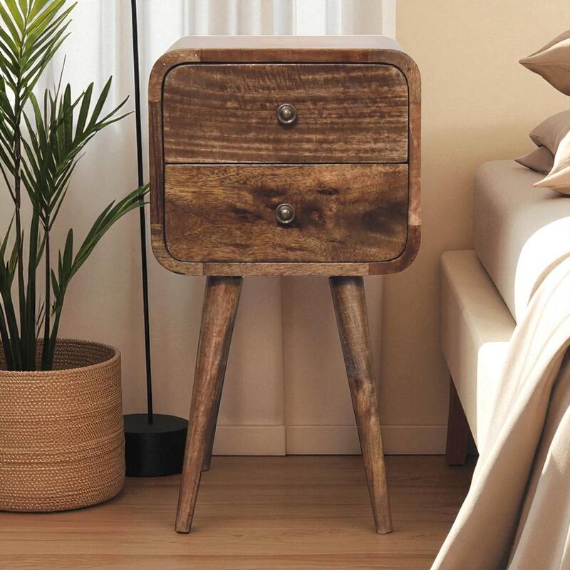 Mini Curved Grey Washed Nightstand