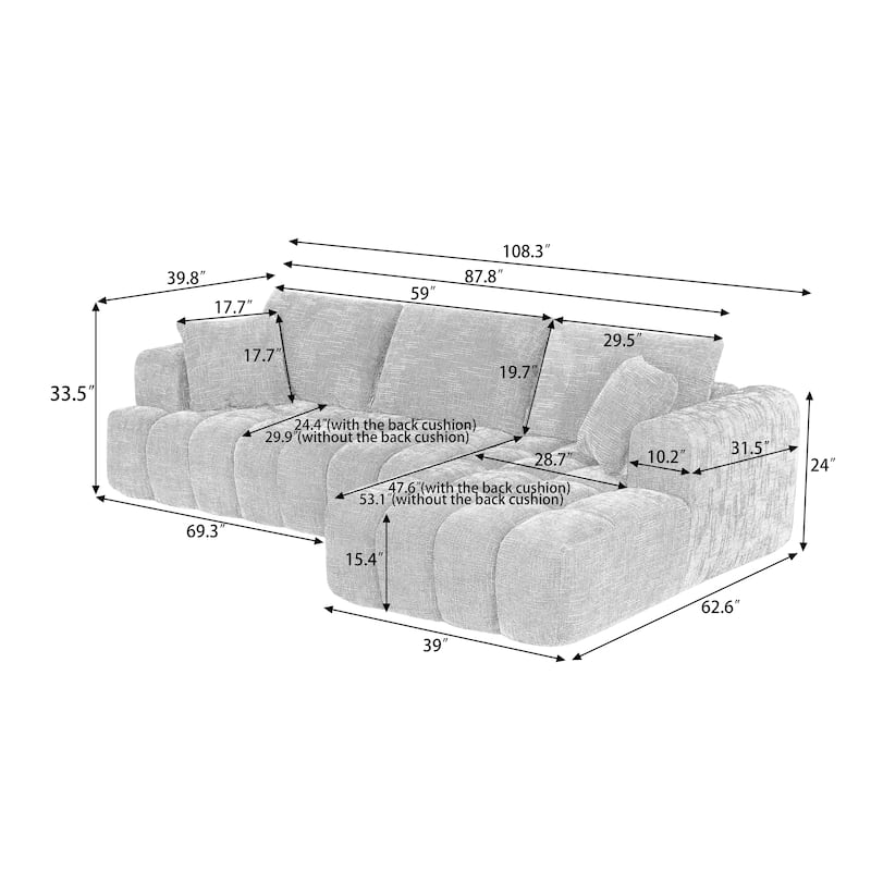 Roomfitters Oversized Chenille Sectional Sofa, Modern L-Shaped Cloud Couch with Right Chaise and Deep Seats