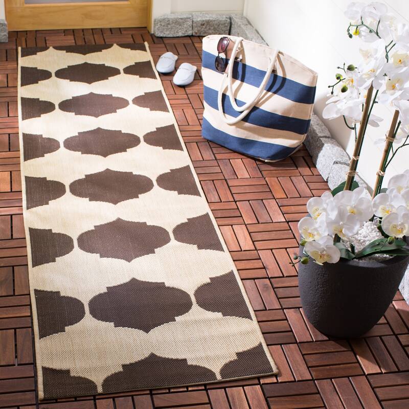 SAFAVIEH Courtyard Marilee Indoor/ Outdoor Waterproof Patio Backyard Rug - 2'3" x 8' Runner - Beige/Chocolate