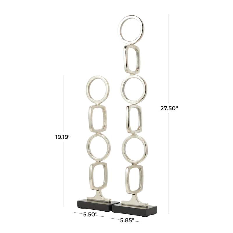 Silver, Gold or Black Aluminum Stacked Geometric Rings Sculpture with Marble Bases (Set of 2)