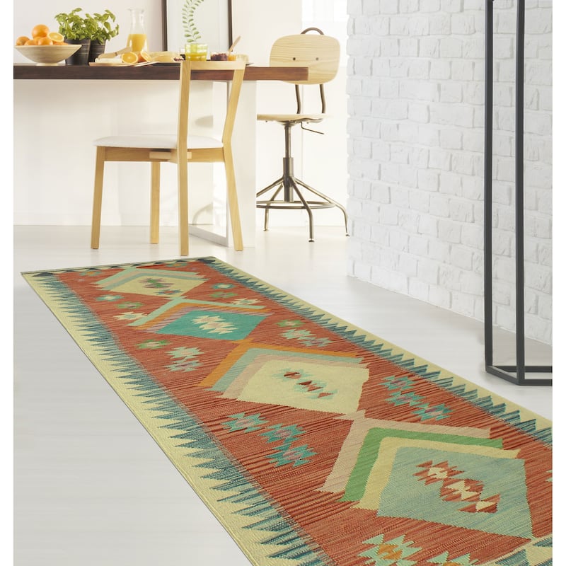 Hand-Woven Winchester Kilim Adam Rust/Navy Runner - 2'8" x 9'10"