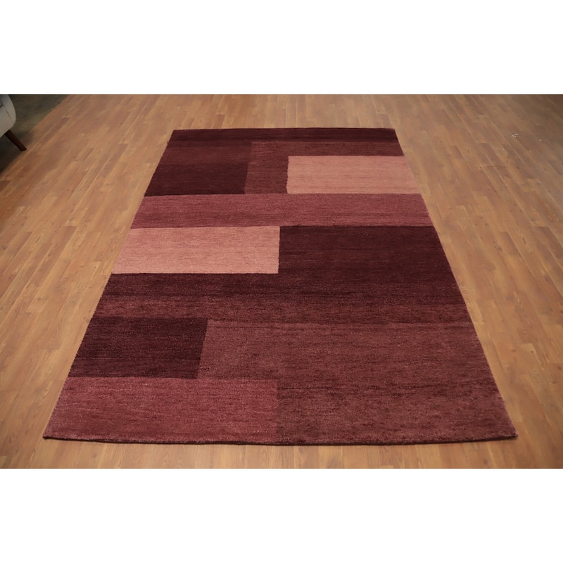 Hand Knotted Oriental 100% Wool Carpet Modern Geometric Purples Gabbeh Area Rug - 7' 11'' X 5' 6''