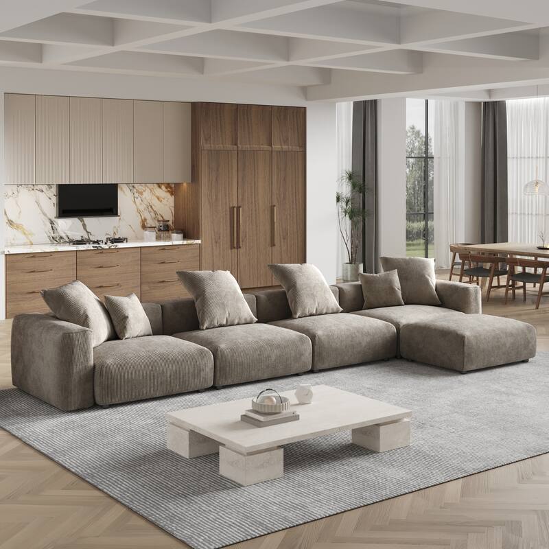 181''Oversized Corduroy Sectional Sofa Couch with Ottoman, L Shaped Convertible Couch Deep Seat Couches for Modern Living Room