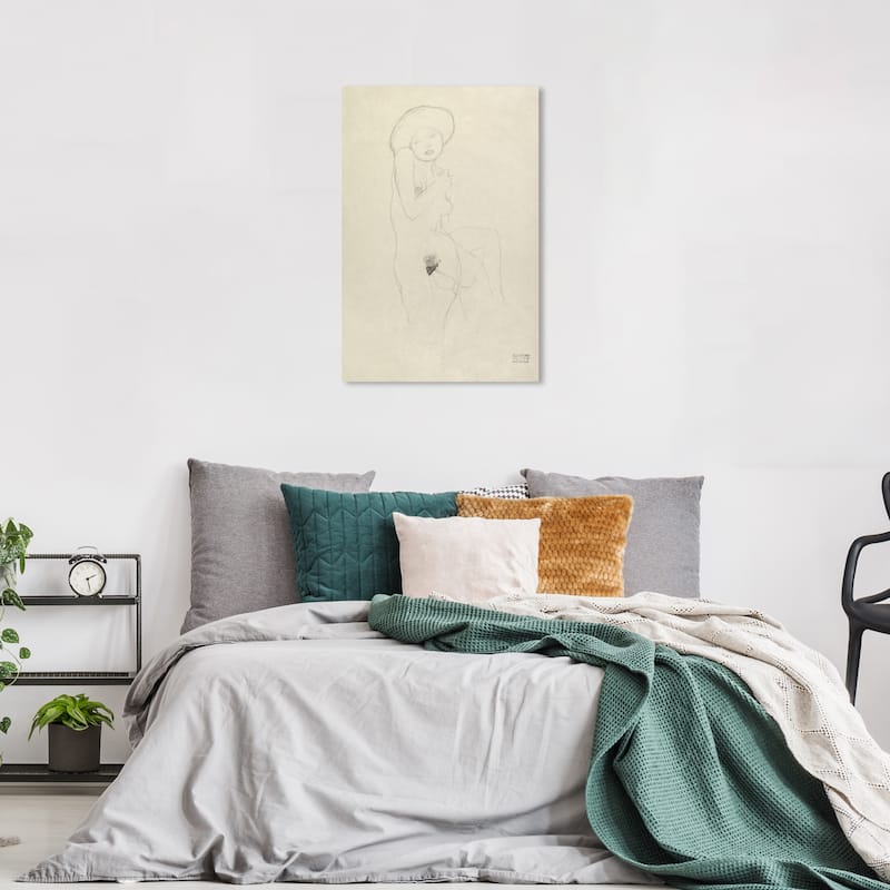 Wynwood Studio Canvas Classic and Figurative Gustav Klimt - Standing Nude Black and Eggshell Traditional Wall Art Canvas Print - 36 x 24