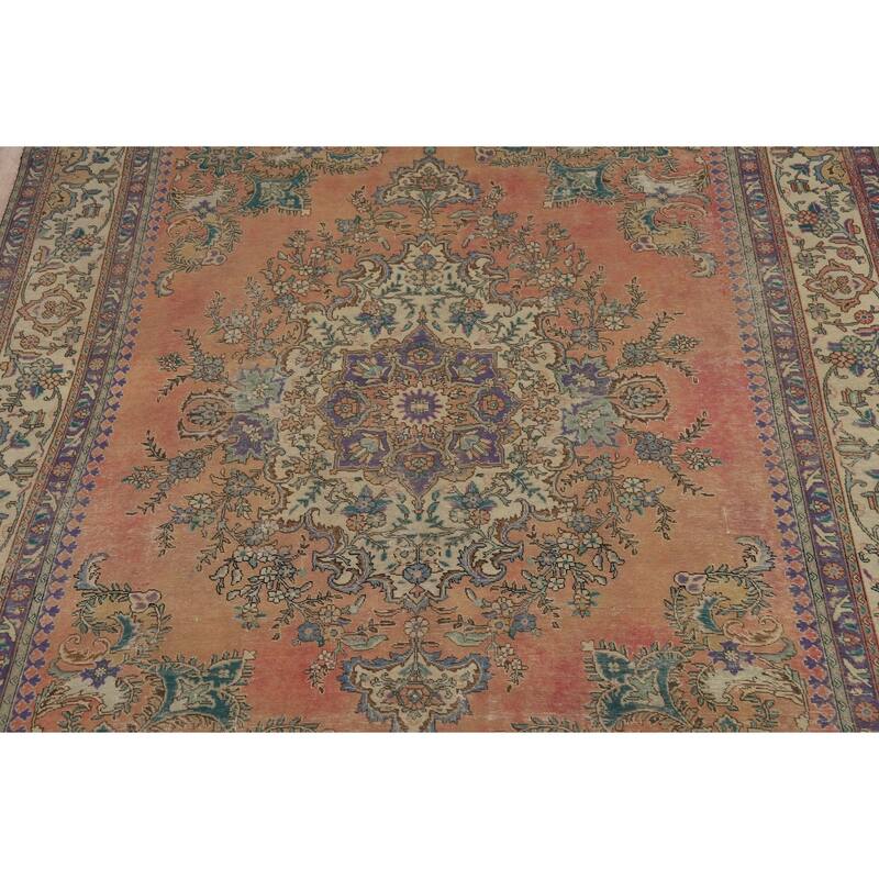 Vegetable Dye Tabriz Persian Vintage Area Rug Handmade Wool Carpet - 9'5" x 12'3"