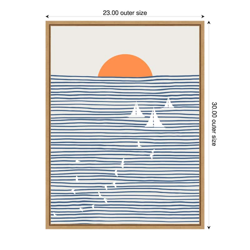 Three White Sails by Little Dean Framed Canvas Wall Art - 23 x 30 in