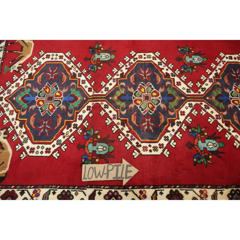 Hand Knotted Oriental 100% Wool Carpet Traditional Geometric Red Shiraz Area Rug - 5' 0'' X 3' 1''