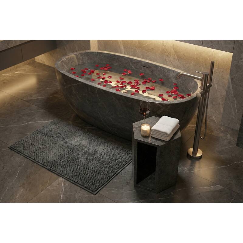 Roomfitters Luxury Natural Marble Hexagon Side Table, Solid Stone Geometric Pedestal End Table, Polished Finish