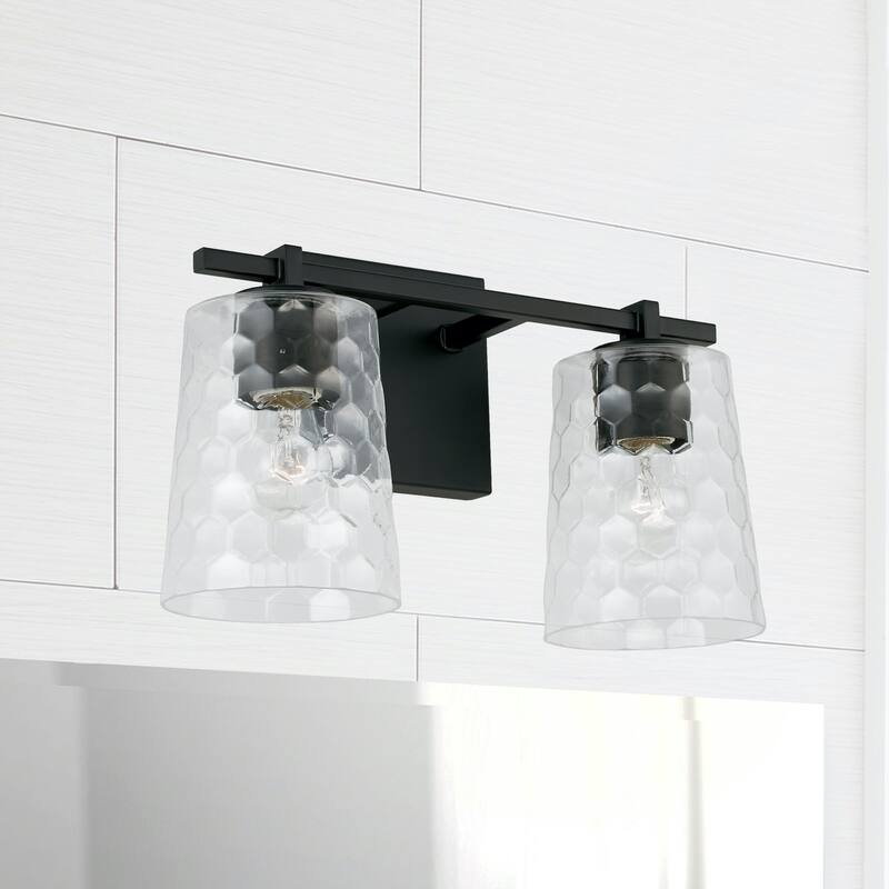 2-light 14.5-inch Bath/ Vanity Fixture w/ Clear Honeycomb Glass
