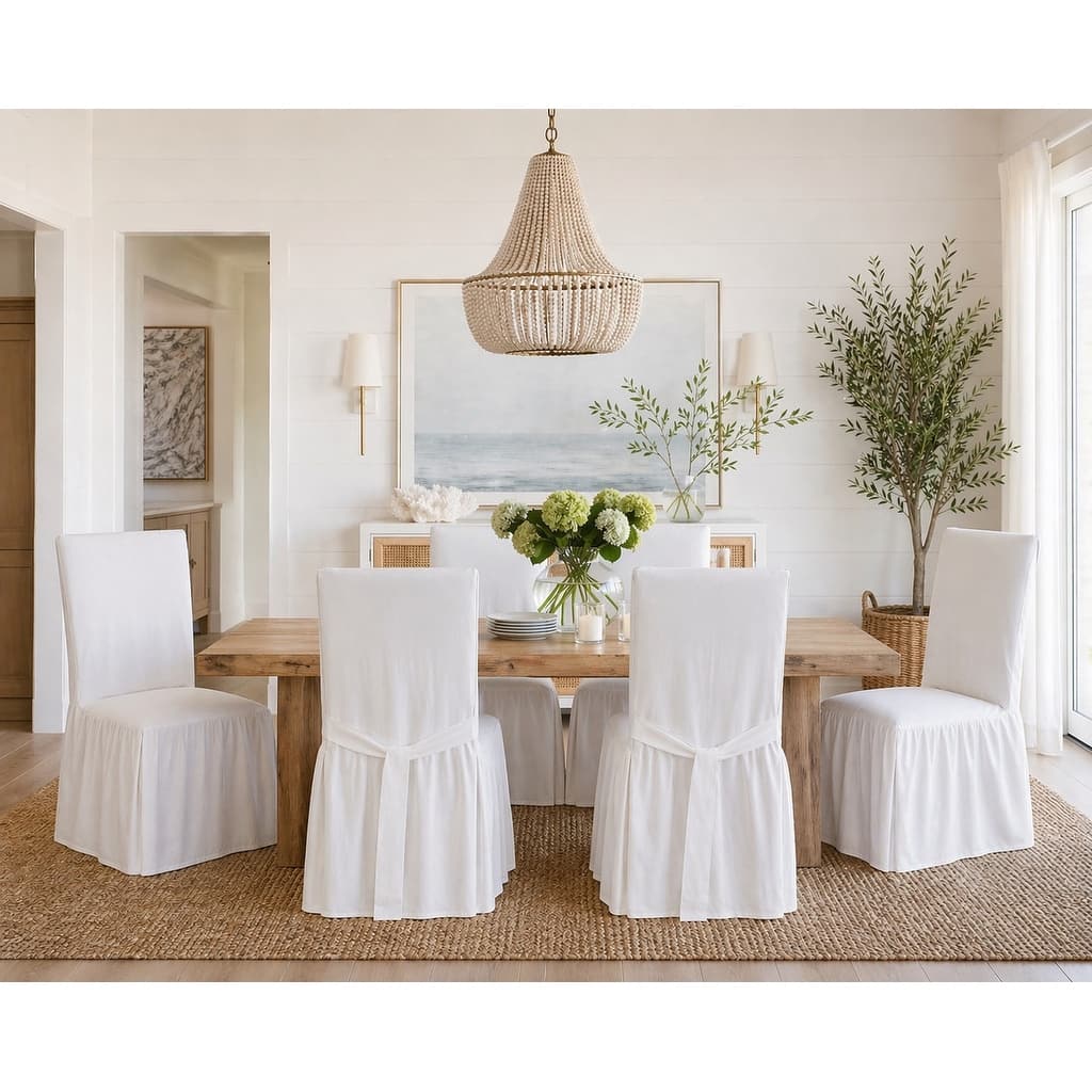 Classic Ruffled dining chair slipcover long - N/A