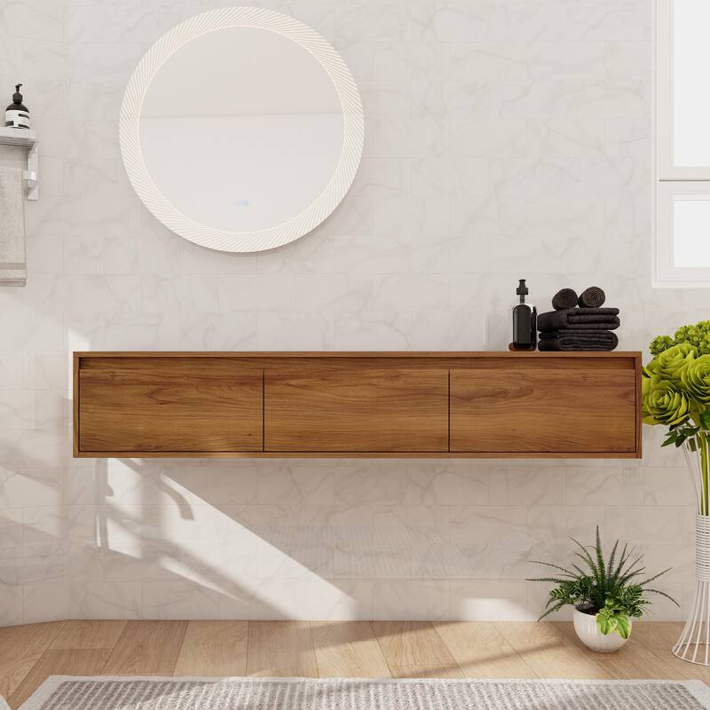 Beingnext 30"/60" Wall Mounted Bathroom Vanity with Sink, Floating Bathroom Vanity with Soft Close Drawer - 60''W - Brown Ebony-No Sink