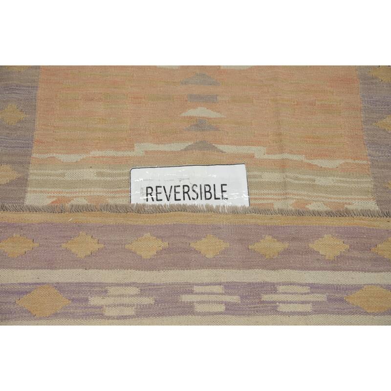 Hand Woven Oriental 100% Wool Carpet Southwestern Tribal Purples Kilim Area Rug - 6' 9'' X 4' 11''