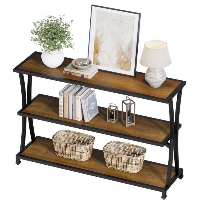 43" Small Console Table, Entryway Table With 3-Tier Storage Shelf