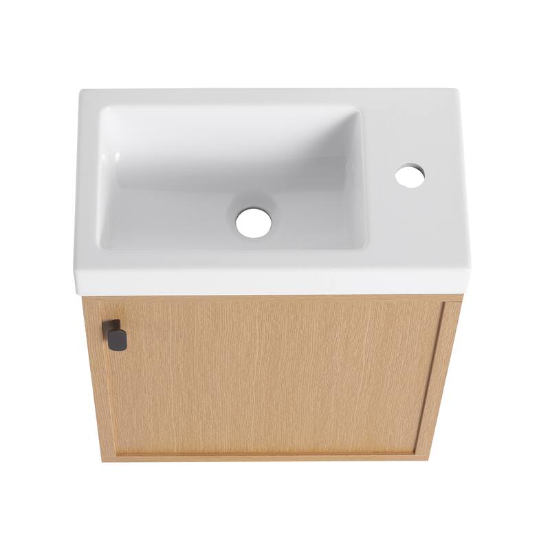 GDFStudio - Helsinki 18.5" Modern Wall-Mounted Bathroom Vanity Set with Resin Sink, Soft Closing Door & Antirust Hardware