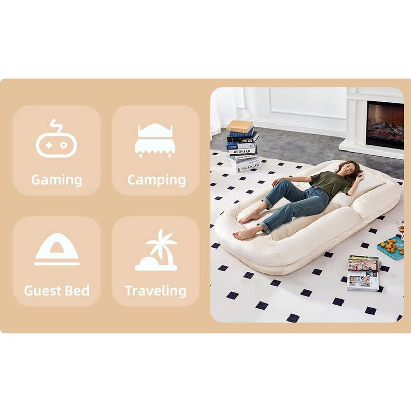 Folding Sofa Chair with 5 Adjustable Positions, Plush Floor Lounge Chair