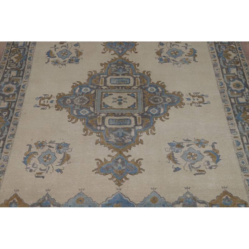 Geometric Tabriz Persian Rug Traditional Oriental Handmade Wool Carpet - 6'10"x 9'4"
