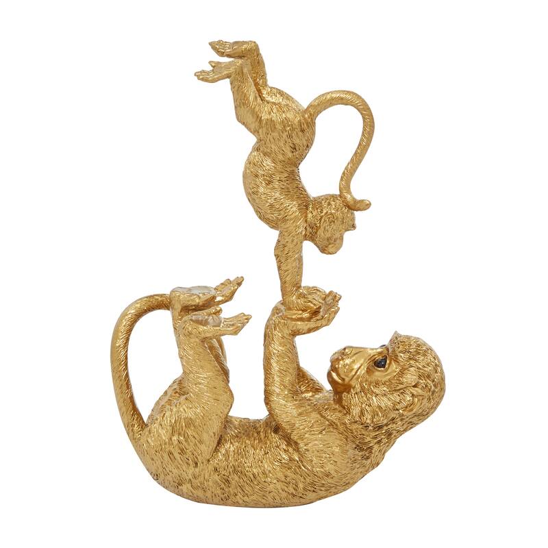 Gold Polystone Monkey Decorative Sculpture - 8 x 3 x 11