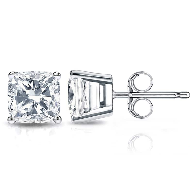 Auriya Lab Grown Cushion 4-Prong Diamond Stud Earrings 2.00 to 10.00 ct. tw. Push-Back (D-E VVS) - 10.00ct. wt. - Gold - White