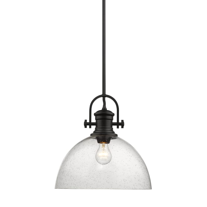 Yep by Golden Lighting Hines 1-light 14in Pendant in Matte Black and Seeded Glass