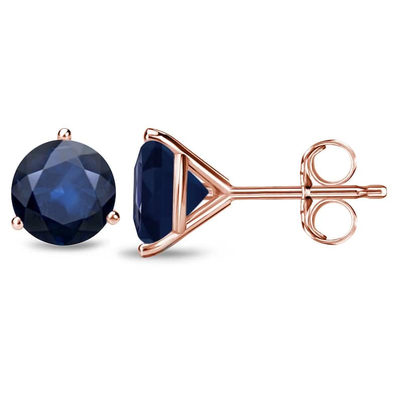 Auriya 14k Gold Round Sapphire Stud Earrings 2ctw Martini-set - Rose