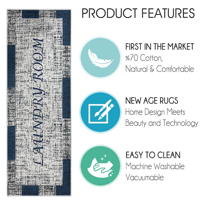 SussexHome Washable Ultra Thin Laundry Room Rug Runner - 20" x 59"