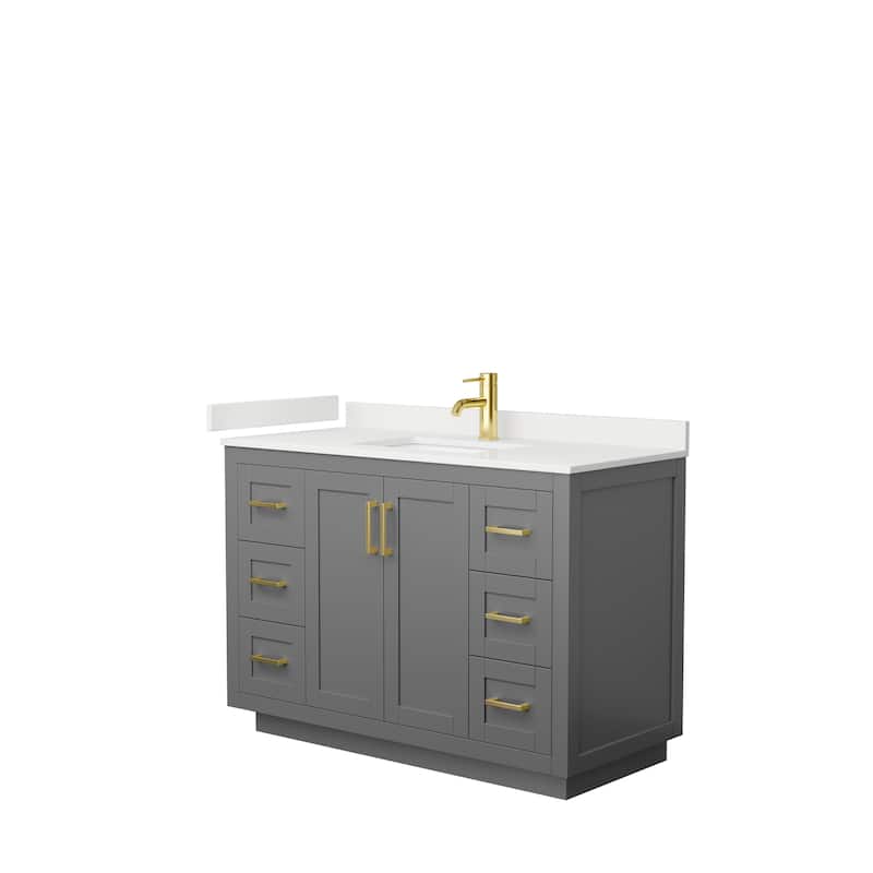 Miranda 48-inch Single Vanity, Quartz Top - Dark Gray, Gold Trim, White Quartz Top