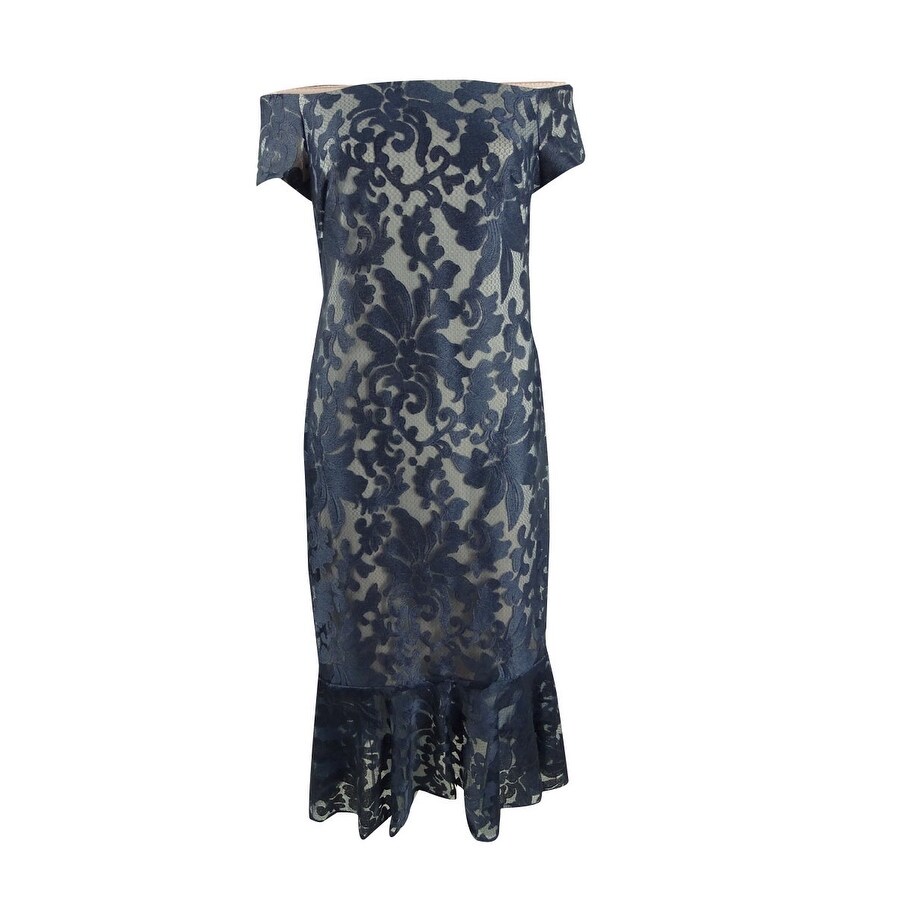 Calvin Klein Women's Off-The-Shoulder Lace Midi Dress - Overstock - 41455127