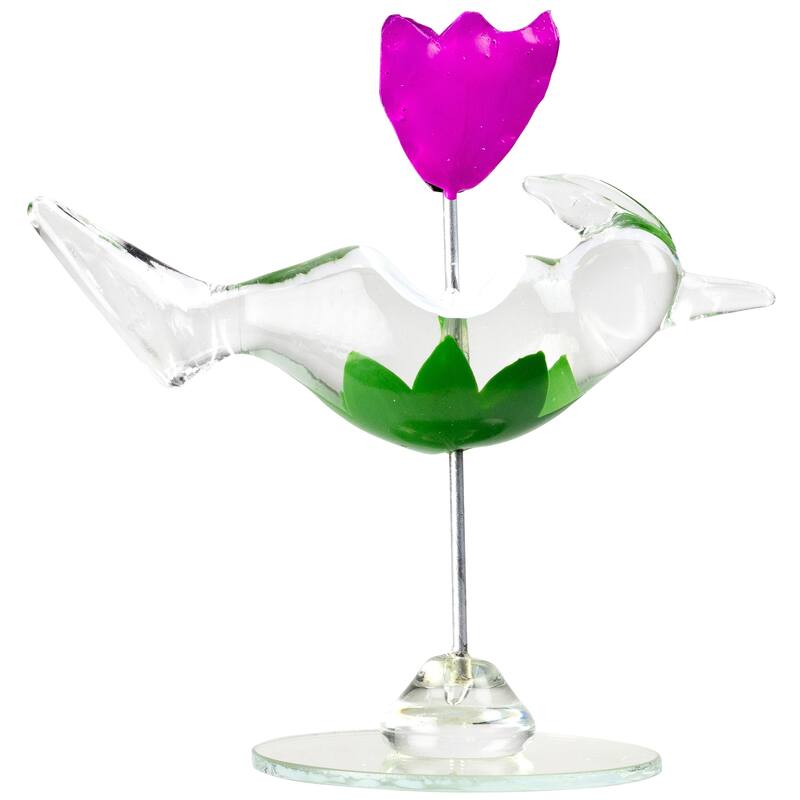 Cotton Candy Bird with Flower Crystal Figurine - 3.25"