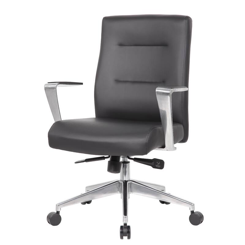 Avery Rolling Conference Armchair, Chrome, Commercial Rated Black Vinyl