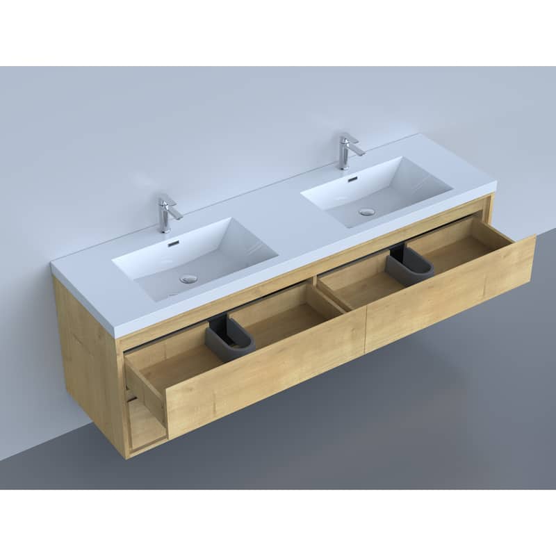 Sage 72" wall mounted bathroom vanity with double basin acrylic top