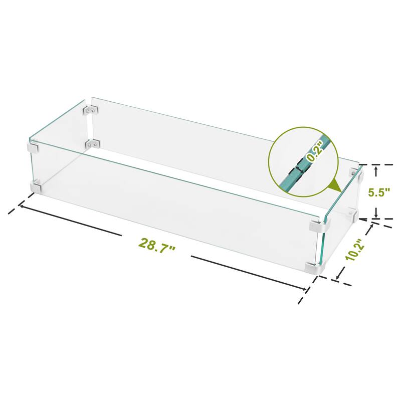 Glass Wind Guard for Fire Pit Table, Tempered Glass Heat Resistance - 29 in. X 10 in. X 6 in