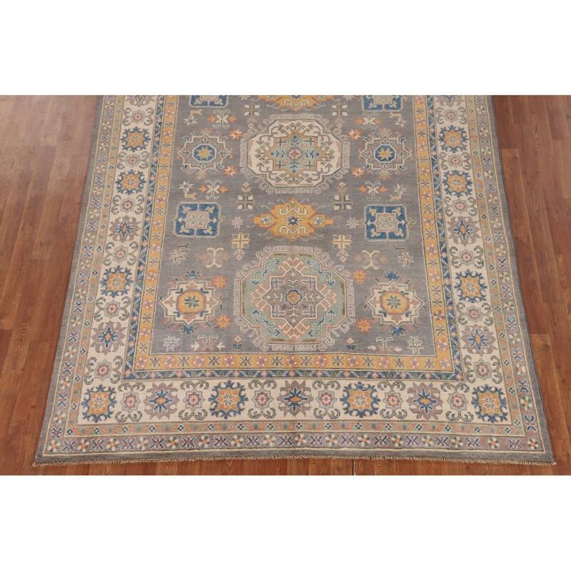 Ray Geometric Kazak Oriental Area Rug Hand-Knotted Wool Carpet - 6'7" x 9'8"