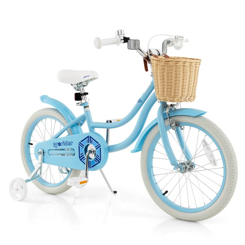 18" Kid's Bike w/ Training Wheels Adjustable Handlebar Seat Handbrake - Blue