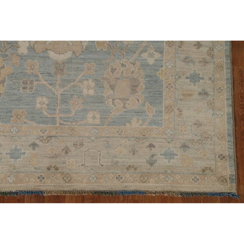 Vegetable Dye Blue Oushak Turkish Area Rug Hand-knotted Wool Carpet - 5'3" x 7'0"