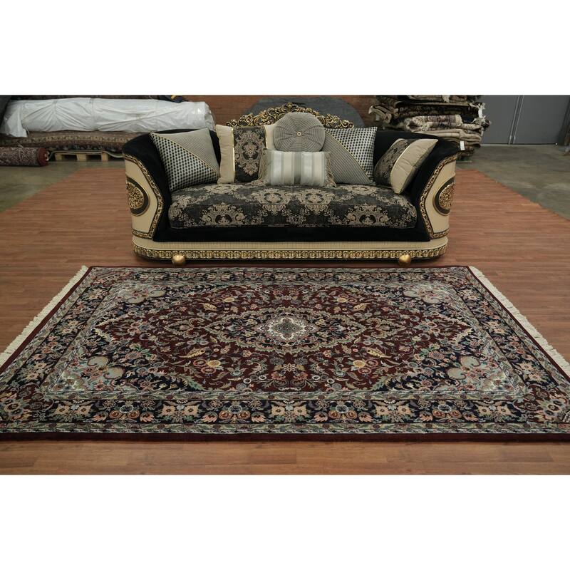 Hand Knotted Oriental 100% Wool Carpet Traditional Floral Red Kashan Area Rug - 9' 3'' X 5' 10''
