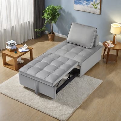 Velvet Convertible Chair Bed with Removable Back and Recliner Function