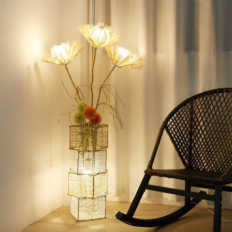 LED Bulbs Floor Lamp Pastoral Style with Hand-Woven Flower - W 10.83" x H 51.18"