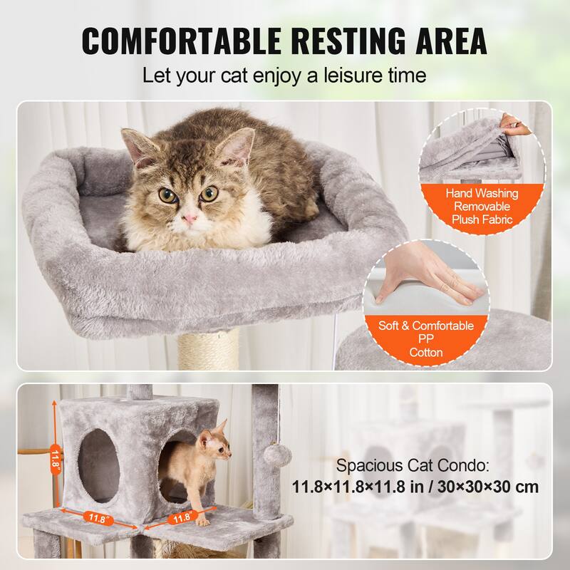 Cat Tree for Indoor Cats, 56.2" Cat Tower with Cat Condo, Sisal Scratching Post, Hammock, Top Perch, Jumping Platforms