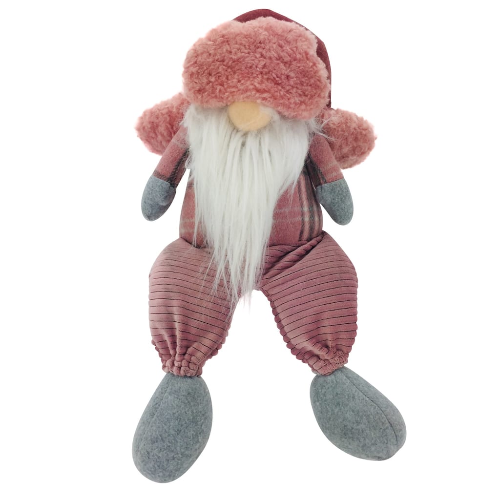 Fuzzy Hunting Hat Gnome Christmas Figurine - 18" - Pink and Gray