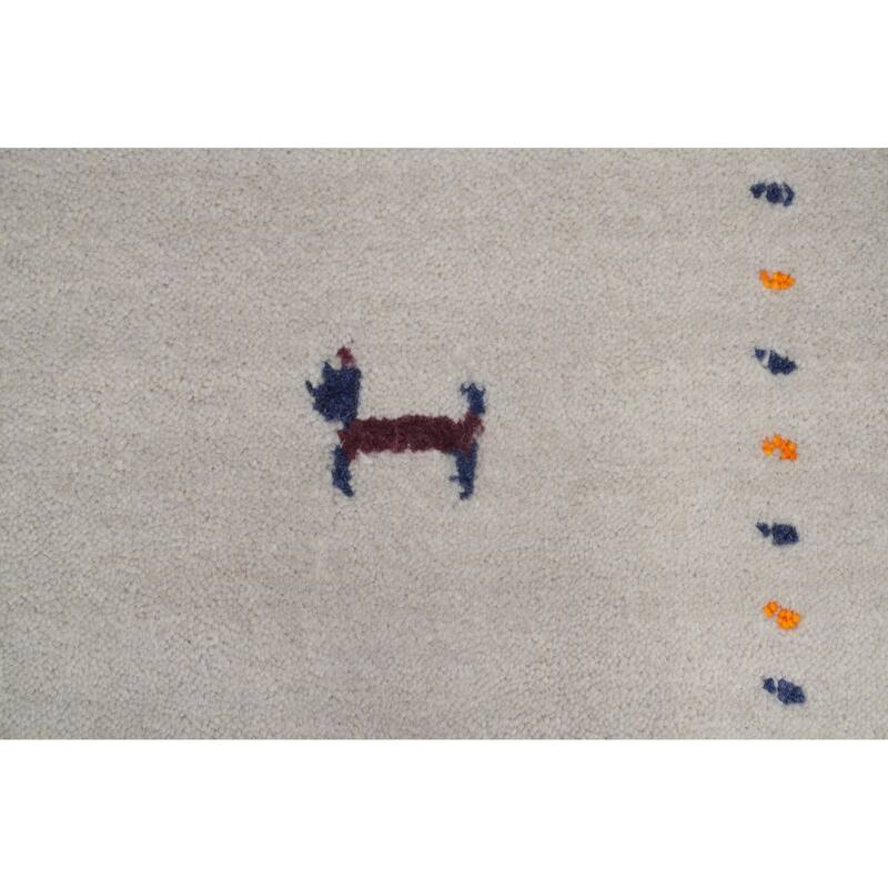 Hand Knotted Oriental 100% Wool Carpet Tribal Animal Pictorial Greys & Charcoal Gabbeh Area Rug - 4' 0'' X 2' 9''