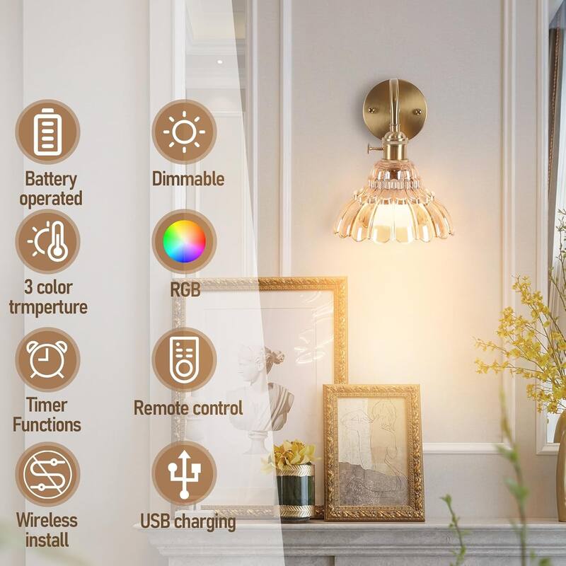 Set of two fixtures light gold bedroom light glass, metal wall light