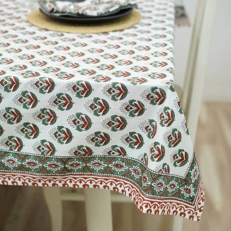 Fabdivine Handmade Block Print Cotton Table Cover Farmhouse Dining Kitchen Decor Gift