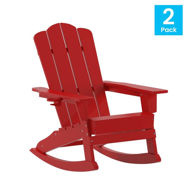 Commercial All-Weather Rocking Adirondack Chair with Swiveling Cupholder