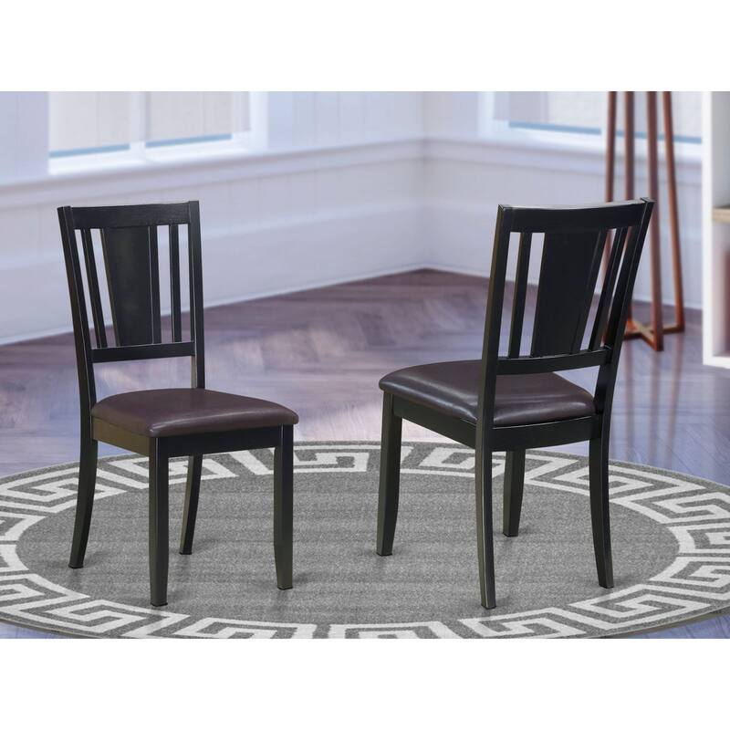 East West Furniture Dudley Dining Chairs With Slatted Wood Chairs Back, Set of 2, Black Finish(Seats Type Options) - DUC-BLK-LC
